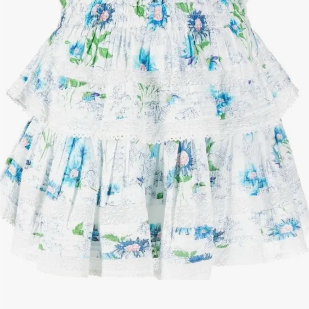 LoveShackFancy Floral Mini Skirt - White and Blue